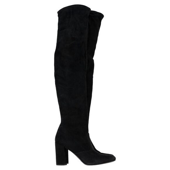 Saint Laurent Block Heel Knee-High Boots in Black Suede - Picture 1 of 6